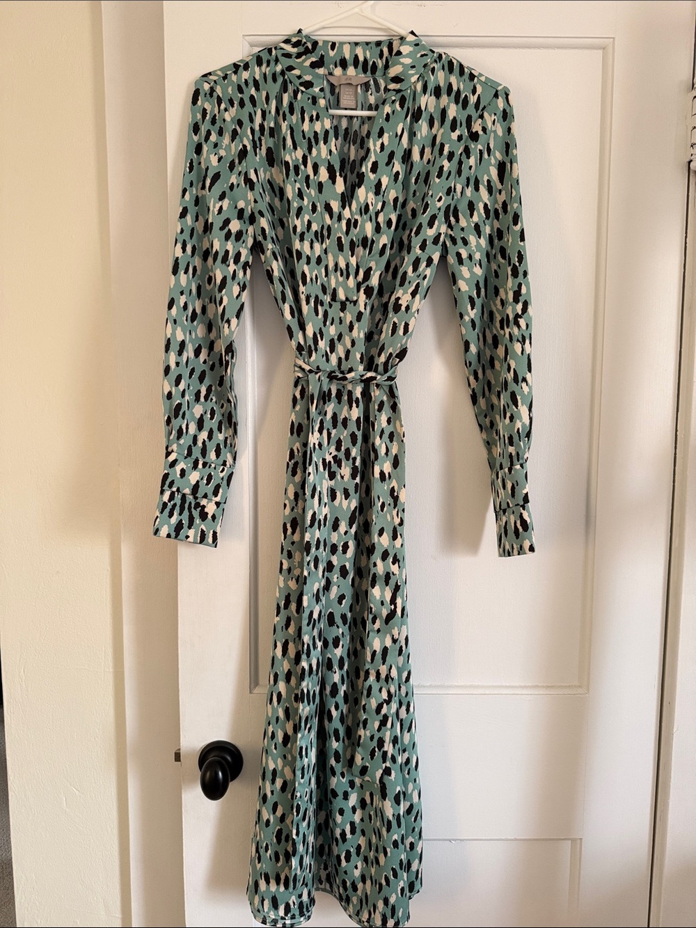 H&M Green Print Midi Dress with Tie Waist